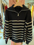 Heavy Knitted Collar Zip Stripes Pullover